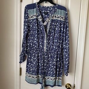 Loft Blue Floral Romper with Pockets